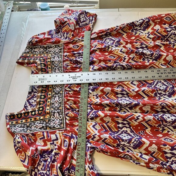 Vtg Womens Cotton MuMu Red Aztec Midi Dress 2X Short Sleeve Pockets Multicolor - Picture 8 of 9